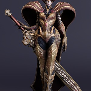 Game female character fantasy magic female warrior 3d model