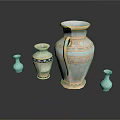 Decorative Vases In Various Sizes With White And Light Blue Colors And Gold Accents