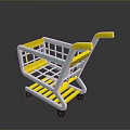 White And Yellow Shopping Cart With Grid Design And Wheels For Daily Use