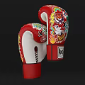 Vibrant Red Boxing Gloves With Cartoon Patterns Captain America Shield Smiley Faces And X Symbols