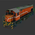 Red Locomotive Train With White Stripe Yellow Black Warning Stripes On Dark Background With Reflection