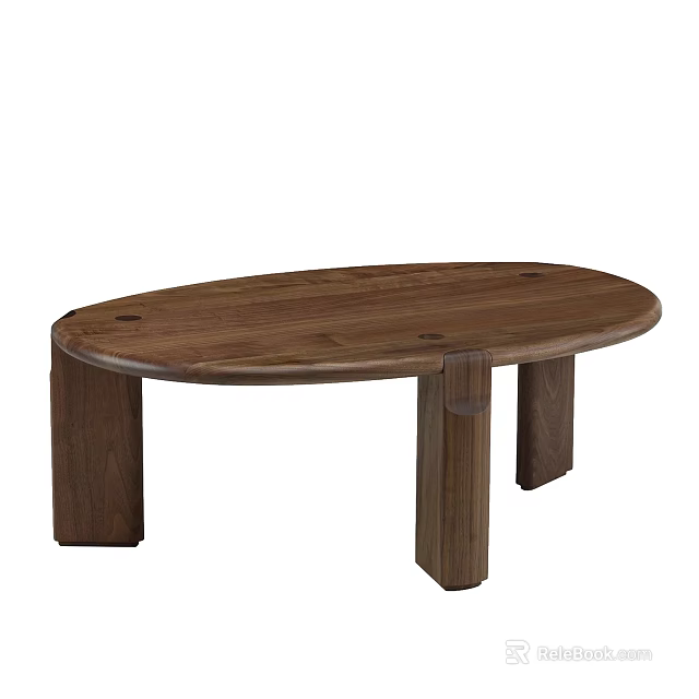 Modern Wooden Coffee Table With Oval Top And Three Solid Wood Legs 3d model 