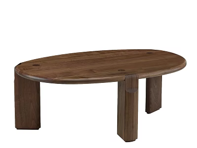 Modern Wooden Coffee Table With Oval Top And Three Solid Wood Legs 3d model