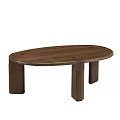 Modern Wooden Coffee Table With Oval Top And Three Solid Wood Legs