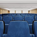 Modern Conference Room Interior Design With Blue Chairs Podium And Large Screen
