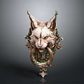 Decorative Fox Head Design Door Handle With Intricate Scrollwork And Antique Metal Finish