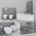 Modern Bathroom Interior With White Bathtub Toilet Bidet Gray Walls And Chrome Faucet
