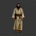 Man In Traditional Beige Robe With Brown Belt And Sandals Standing