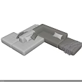 Modern Gray Sectional Sofa Interior With Soft Pillows And Cozy Throw Blanket 3d model