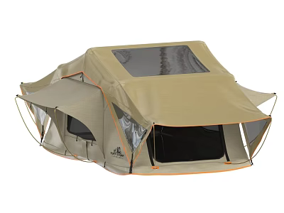 Spacious Beige Camping Tent With Sunroof Multiple Windows And Awning 3d model