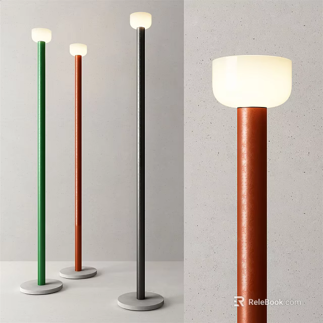 Modern Floor Lamp Design In Green Red Black Copper With White Lampshade For Home 3d model 