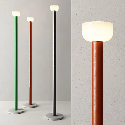 Modern Floor Lamp Design In Green Red Black Copper With White Lampshade For Home 3d model
