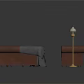 Red Leather Sofa Coffee Table Set With Gray Pillows Side Table Gold Framed Wall Painting and Floor Lamp