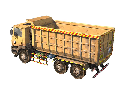 Yellow Dump Truck With Tipper Body Red Yellow Stripes And Large Wheels 3d model