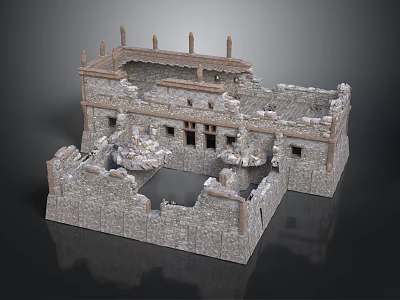 Ancient Architecture Ruins With Weathered Stone Walls Collapsed Structure And Stone Columns 3d model