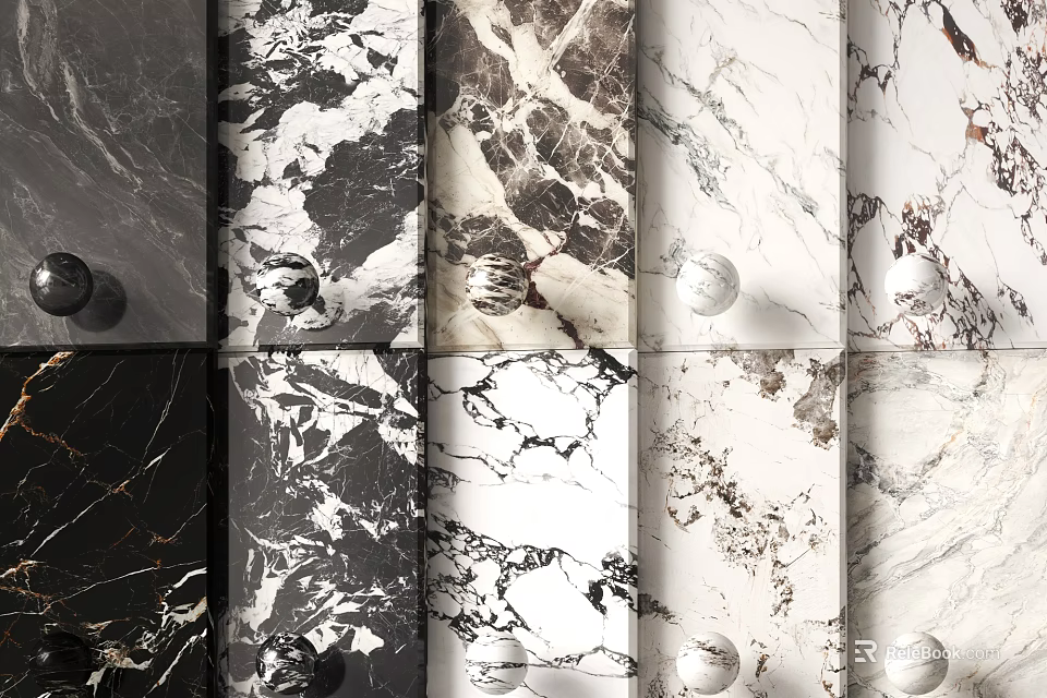 Natural Stone And Wood Texture Samples With Various Decorative Patterns For Interior Design 3d model 