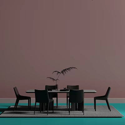Light Colored Table and Dark Chairs Set with Teal Floor and Pink Wall 3d model