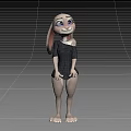 Cute Cartoon Rabbit Character Wearing Black Off Shoulder Leotard Standing Pose