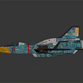Sci Fi Aircraft Model With Turquoise White Color Scheme Yellow Nose And Detailed Wing Patterns