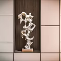 Silver Abstract Decorative Ornament with Wooden Base for Wall Niche