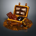 Vintage Open Suitcase Interior With Scrolls Camera And Leather Items 3d model