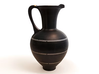 Traditional Black Ceramic Jug With Handle And Silver Stripes Decorative Vessel 3d model