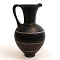 Traditional Black Ceramic Jug With Handle And Silver Stripes Decorative Vessel