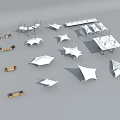 Tensile Membrane Structures In Various Shapes For Outdoor Spaces With Benches And Greenery
