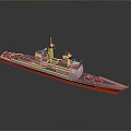 Warship Model With Gray Hull Red Bottom And Radar Antenna Systems 3d model