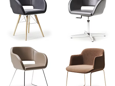 Modern Accent Chairs With Curved Back Design And Metal Wooden Legs In Various Colors 3d model