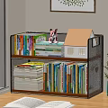 Modern Bookshelf with Various Books Cat Doll and Small House Model