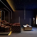 Luxury Home Theater Interior With Starry Ceiling Large Projection Screen And Comfortable Leather Sofas 3d model