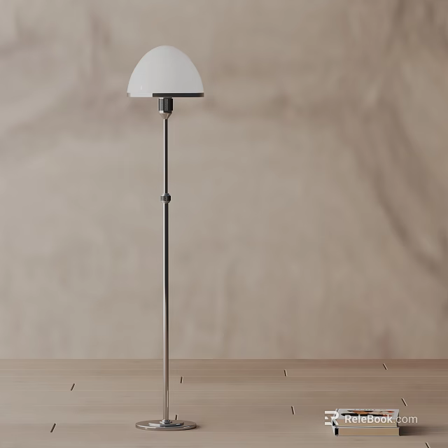 Modern Floor Lamp With White Lampshade Metal Pole And Wooden Base 3d model 