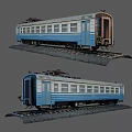 Blue And White Train Car On Railway Track With Side Windows And Doors