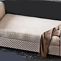 Elegant Modern Beige Ottoman With Diamond Tufted Design And Warm Blanket