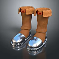 Brown Suede Boots With Cuffed Top Silver Metallic Toe And Red Label Detail