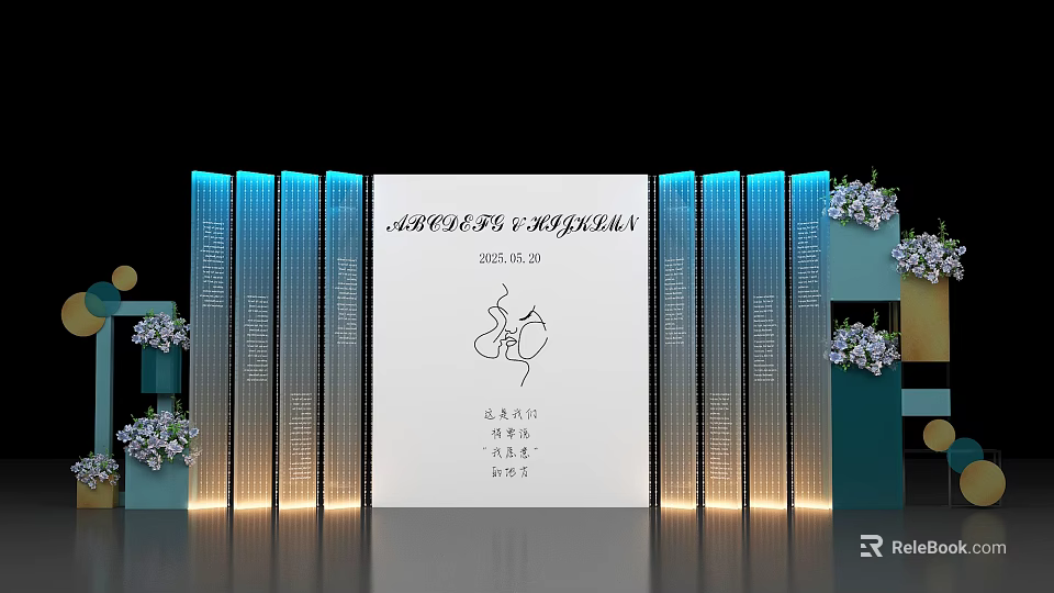 Chongqing International Expo Center Event Photo Spot With Blue Pillars Lights And Flowers On 20240620 3d model 