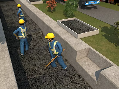 Men In Construction Uniforms Working On Road Paving With Shovels 3d model