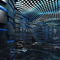 Modern KTV Interior Design With Blue Lighting And Geometric Ceiling Decor