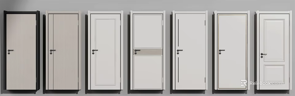 Modern Hinged Door Designs With Various Handle And Panel Styles For Home Use 3d model