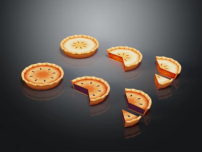 Golden Fruit Pie With Multiple Sliced Pieces On Dark Surface 3d model