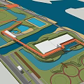 Waterfront Landscape Design Featuring Water Areas Green Spaces And Buildings