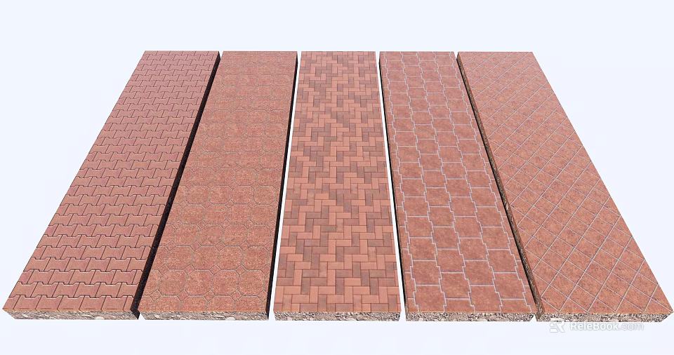 Garden Decor Red Brick Paving With Different Patterns For Landscaping Design 3d model 