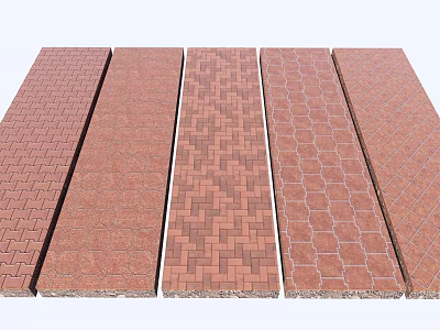 Garden Decor Red Brick Paving With Different Patterns For Landscaping Design 3d model