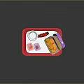 Fast Food Commercial Equipment Including Red Tray Purple Cup Fries Chicken Nugget And Sauce Containers