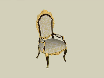 Ornate Classic Dining Chair With Gold Carved Accents And Light Patterned Upholstery 3d model
