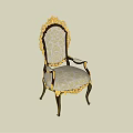 Ornate Classic Dining Chair With Gold Carved Accents And Light Patterned Upholstery