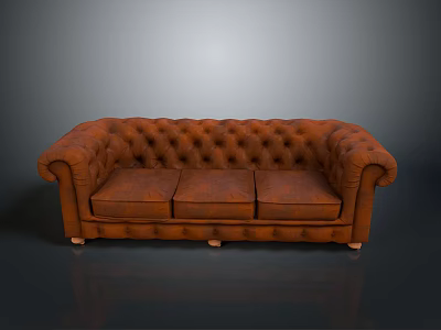 Classic Brown Tufted Chesterfield Sofa With Rolled Arms And Three Seats 3d model