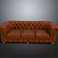 Classic Brown Tufted Chesterfield Sofa With Rolled Arms And Three Seats
