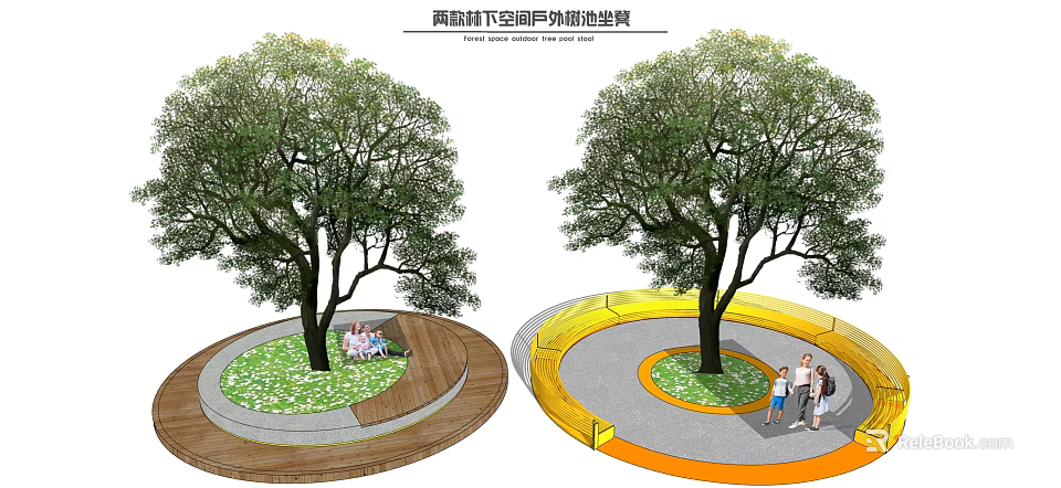 Arbor Centered Community Landscape With Circular Green Space And People Resting Leisurely 3d model 